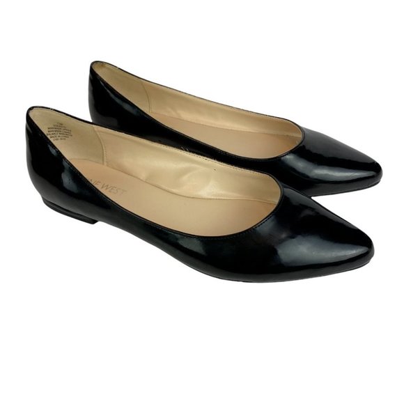 Nine West Shoes - Nine West Flats 7.5 Black Patent Faux Leather Slip On Pointed Versatile